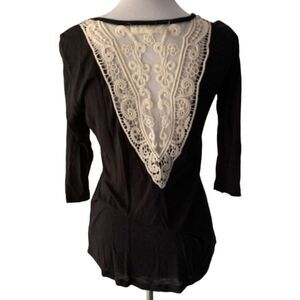 Pink Rose Black 3/4 Sleeve w/crochet Back size M